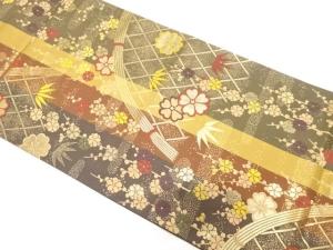 光悦垣に桜・笹・梅模様織り出し　袋帯